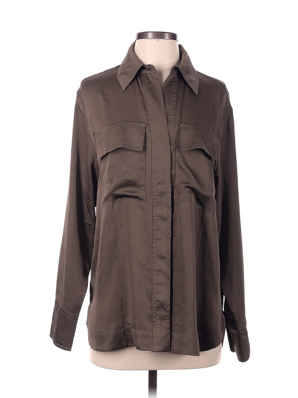 MNG Mango Utility-Style Button Front Shirt Jacket in Olive Brown